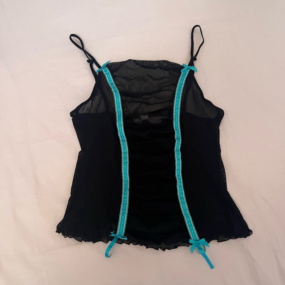 Victoria's Secret Black and Blue Bow Sheer Camisole